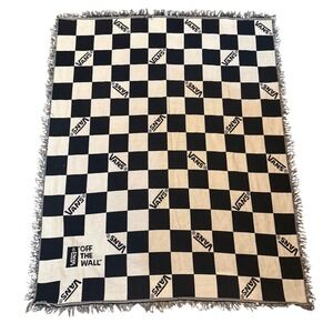 Vans Off The Wall Checkerboard Woven Tapestry Throw Blanket Black White Logo